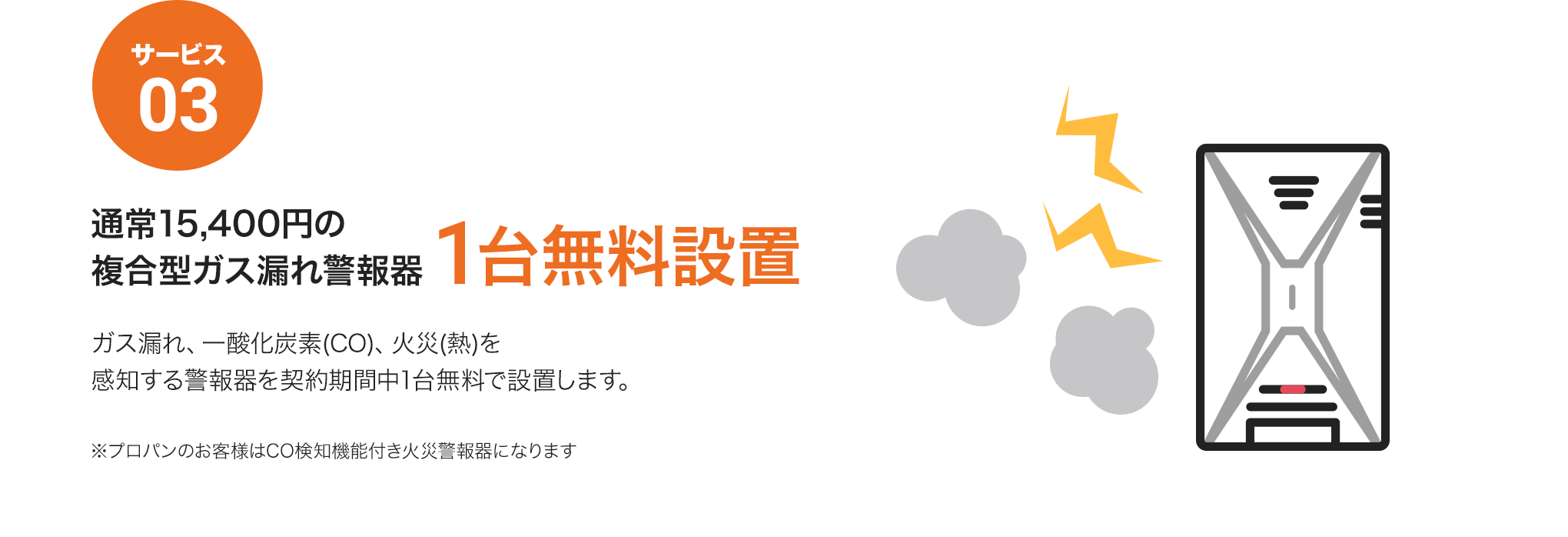 複合型ガス漏れ警報器1台無料設置